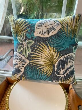 Lovely Tropical Blue Teal Yellow Throw Pillow